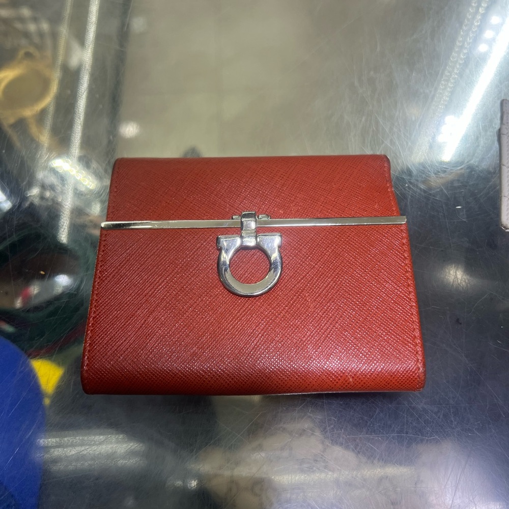 Salvatore Ferragamo Red Wallet with Silver Accent